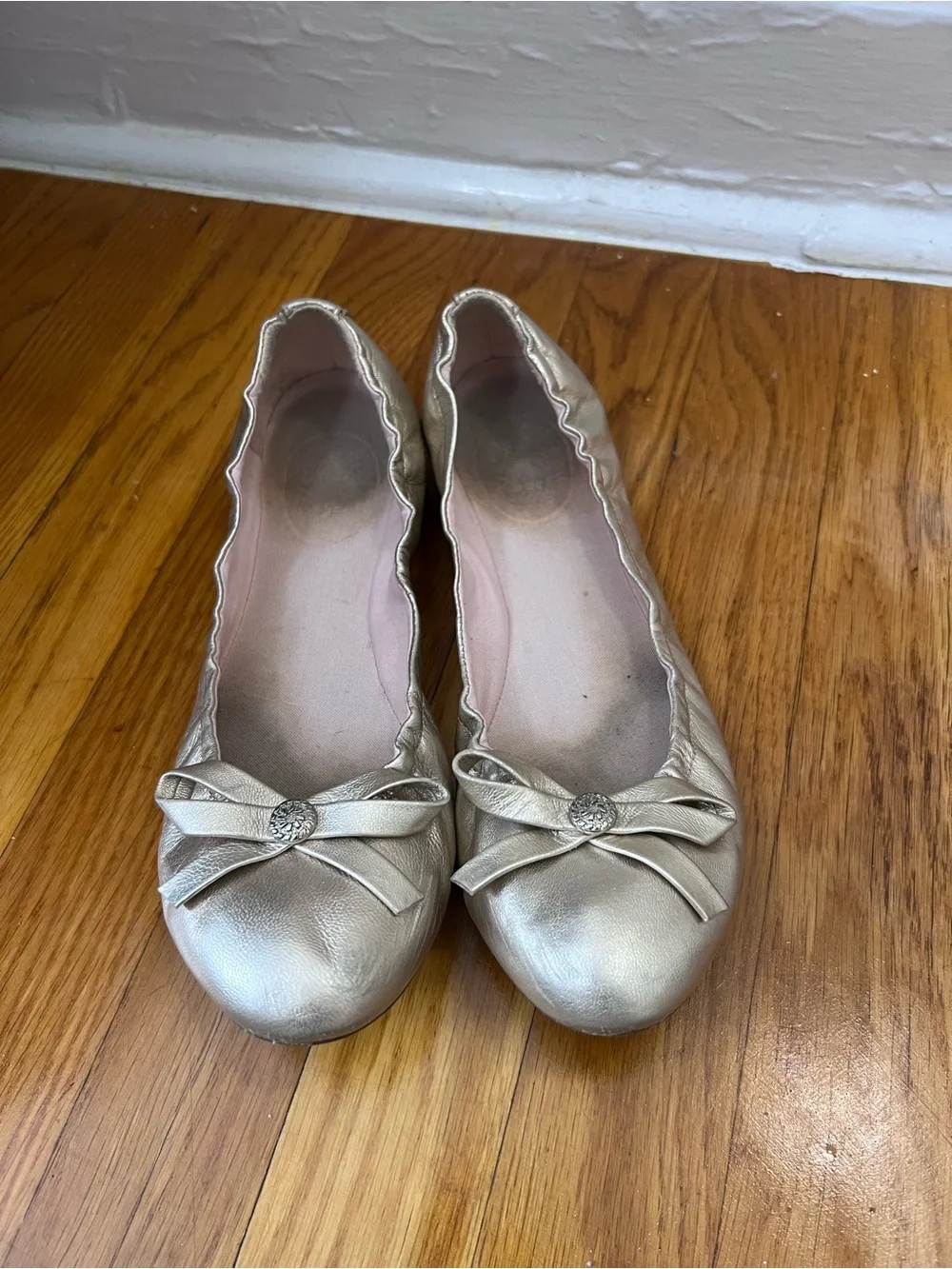 Jack Rogers Metallic Gold Ballet Flats with Bow Accent - Women